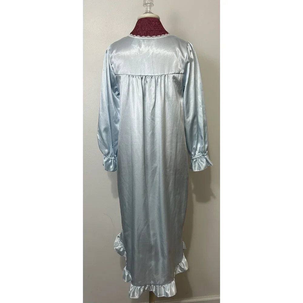 Partners Intimates Nightgown Medium Blue Lace Embroidered Victorian Grannycore